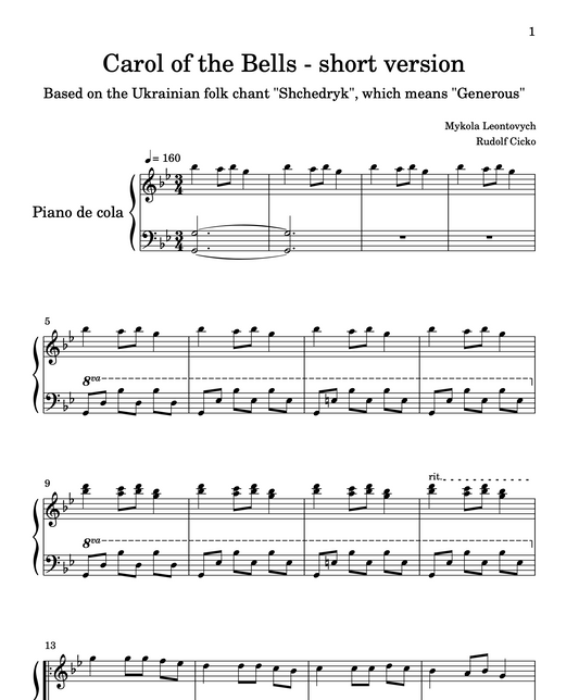Carol of the Bells - Piano Sheet Christmas folk by Mykola Leontovych